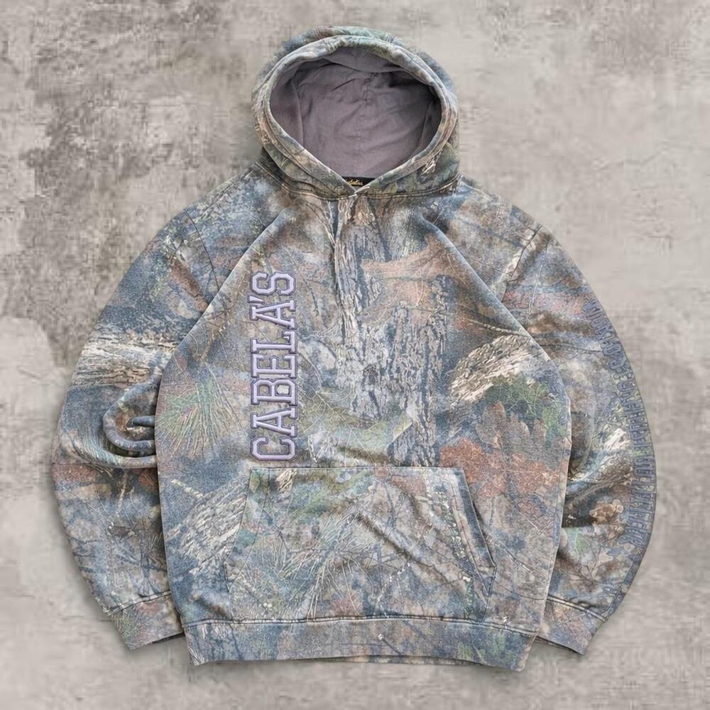 Cabela’s Faded Camo Hoodie L Tall Hardwoods Gorpcore Boxy Camouflage realtree Sz